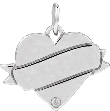 14K Gold Round Natural Diamond Engravable Accented Heart Necklace or Pendant – 005 CTW - White Gold
