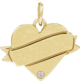 14K Gold Round Natural Diamond Engravable Accented Heart Necklace or Pendant – 005 CTW - Yellow Gold - view 3