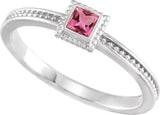 14K Gold Square Natural Pink Tourmaline Family Stackable Ring - White Gold - view 2