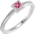 14K Gold Square Natural Pink Tourmaline Family Stackable Ring - White Gold