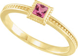 14K Gold Square Natural Pink Tourmaline Family Stackable Ring - Yellow Gold - view 2