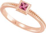 14K Gold Square Natural Pink Tourmaline Family Stackable Ring - Rose Gold - view 2