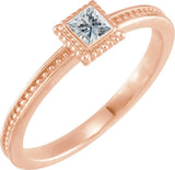 14K Gold Square Natural Diamond Family Stackable Ring - Rose Gold