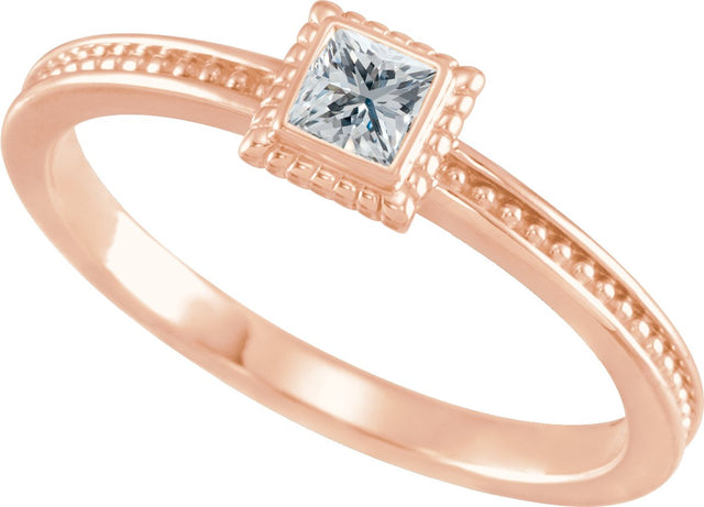 14K Gold Square Natural White Sapphire Family Stackable Ring - Rose Gold - view 2