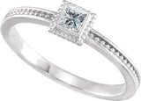 14K Gold Square Natural White Sapphire Family Stackable Ring - White Gold - view 2