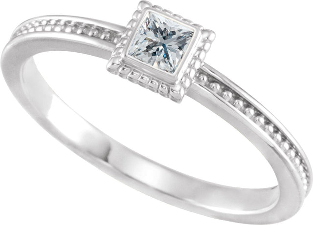 14K Gold Square Natural White Sapphire Family Stackable Ring - White Gold - view 2