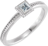 14K Gold Square Natural Diamond Family Stackable Ring - White Gold