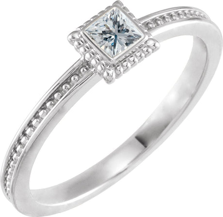 14K Gold Square Natural White Sapphire Family Stackable Ring - White Gold