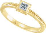 14K Gold Square Natural White Sapphire Family Stackable Ring - Yellow Gold - view 2