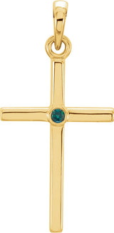 14K Gold Round Natural Alexandrite Cross Pendant - Yellow Gold