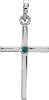 14K Gold Round Natural Alexandrite Cross Pendant - White Gold