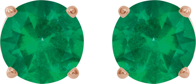 14K Gold Lab-Grown Emerald Round 4-Prong Lightweight Stud Earrings - Rose Gold - view 5
