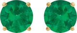 14K Gold Lab-Grown Emerald Round 4-Prong Lightweight Stud Earrings - Yellow Gold - view 4