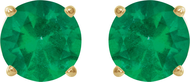 14K Gold Lab-Grown Emerald Round 4-Prong Lightweight Stud Earrings - Yellow Gold - view 4