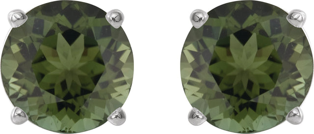14K Gold Natural Green Tourmaline Round 4-Prong Lightweight Stud Earrings – 6mm Stones - White Gold - view 4