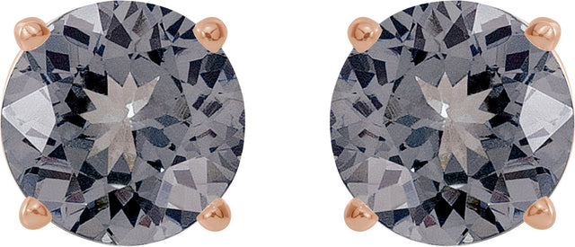 14K Gold Natural Gray Spinel Round 4-Prong Lightweight Stud Earrings – 6mm Stones - Rose Gold - view 8
