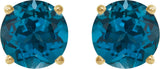14K Gold Natural London Blue Topaz Round 4-Prong Lightweight Stud Earrings – 6-8mm Stones - Yellow Gold - view 4