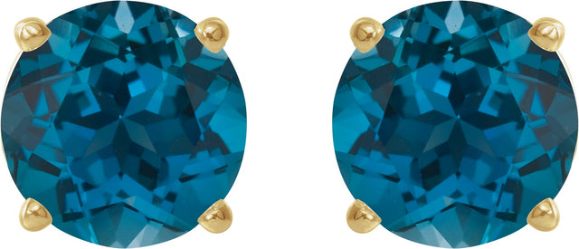 14K Gold Natural London Blue Topaz Round 4-Prong Lightweight Stud Earrings – 6-8mm Stones - Yellow Gold - view 4