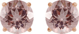 14K Gold Natural Pink Morganite Round 4-Prong Lightweight Stud Earrings - Rose Gold - view 4