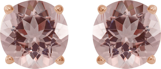 14K Gold Natural Pink Morganite Round 4-Prong Lightweight Stud Earrings - Rose Gold - view 4