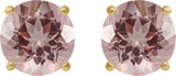 14K Gold Natural Pink Morganite Round 4-Prong Lightweight Stud Earrings – 6-7mm Stones - Yellow Gold - view 4