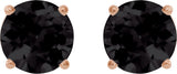 14K Gold Natural Black Onyx Round 4-Prong Lightweight Stud Earrings – 6-8mm Stones - Rose Gold - view 8