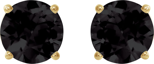 14K Gold Natural Black Onyx Round 4-Prong Lightweight Stud Earrings – 6-8mm Stones - Yellow Gold - view 4