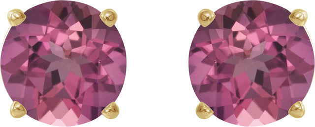 14K Gold Natural Pink Tourmaline Round 4-Prong Lightweight Stud Earrings - Yellow Gold - view 4
