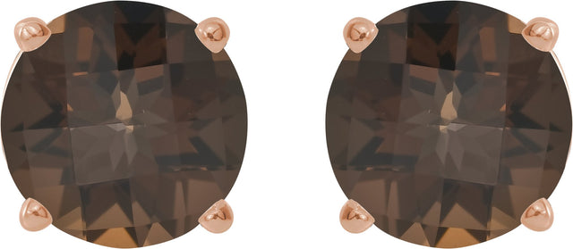 14K Gold Natural Smoky Quartz Round 4-Prong Lightweight Stud Earrings – 7-8mm Stones - Rose Gold - view 8