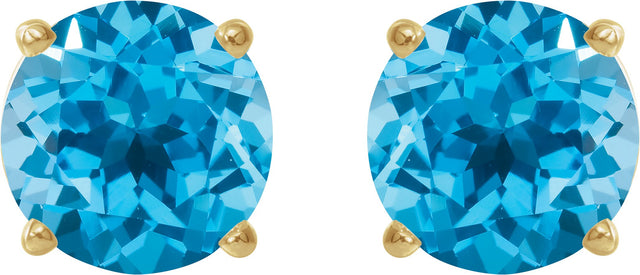 14K Gold Natural Swiss Blue Topaz Round 4-Prong Lightweight Stud Earrings – 7-8mm Stones - Yellow Gold - view 4