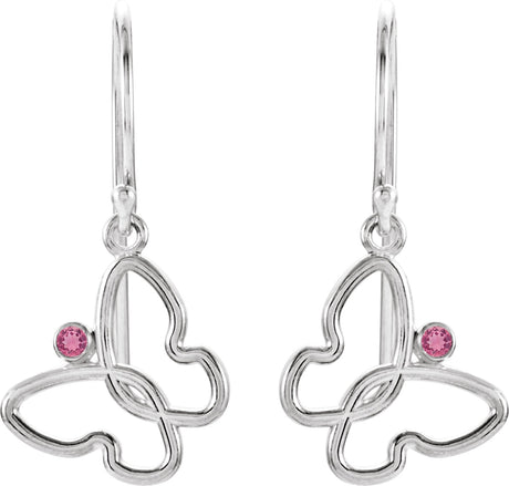 14K Gold Round Natural Pink Tourmaline Butterfly Earrings - view 2