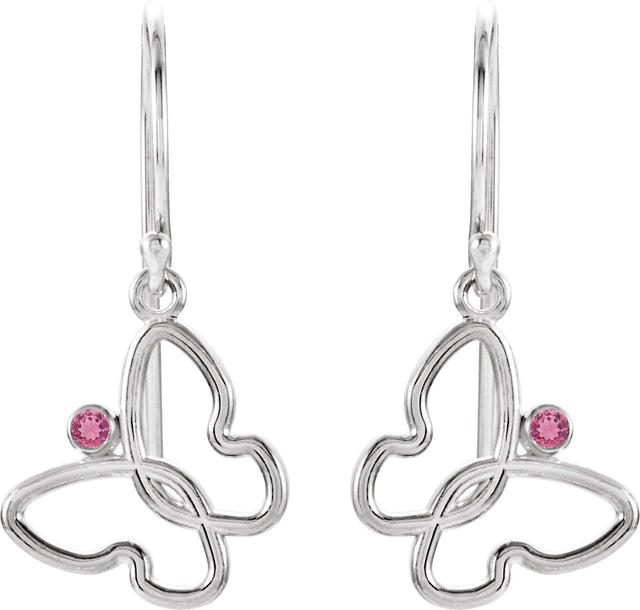 14K Gold Round Natural Pink Tourmaline Butterfly Earrings - view 2