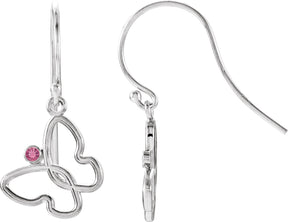 14K Gold Round Natural Pink Tourmaline Butterfly Earrings