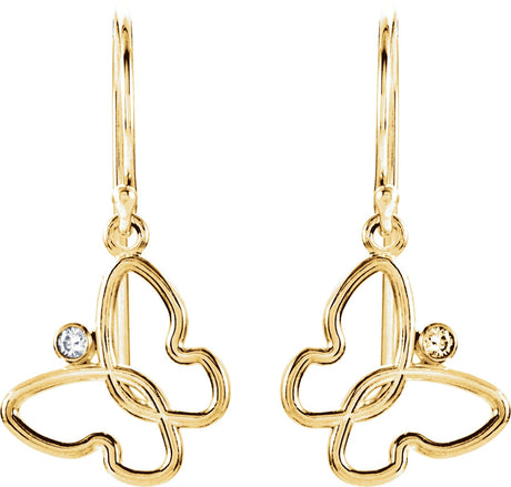 14K Gold Round Natural Diamond Butterfly Earrings - view 2
