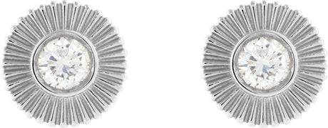 Platinum Round Lab-Grown Diamond Accented Starburst Stud Earrings - view 2