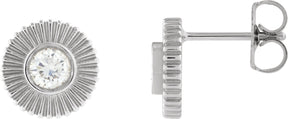 Platinum Round Natural Diamond Accented Starburst Stud Earrings