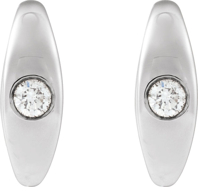 14K Gold Round Natural Diamond Accented Hoop Earrings X - White Gold - view 2