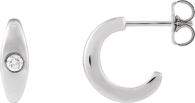 14K Gold Round Natural Diamond Accented Hoop Earrings X - White Gold