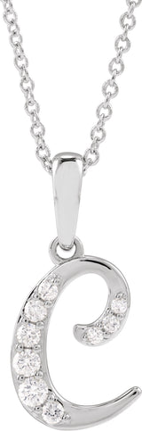 14K Gold Round Natural Diamond Accented Initial Necklace or Pendant - White Gold