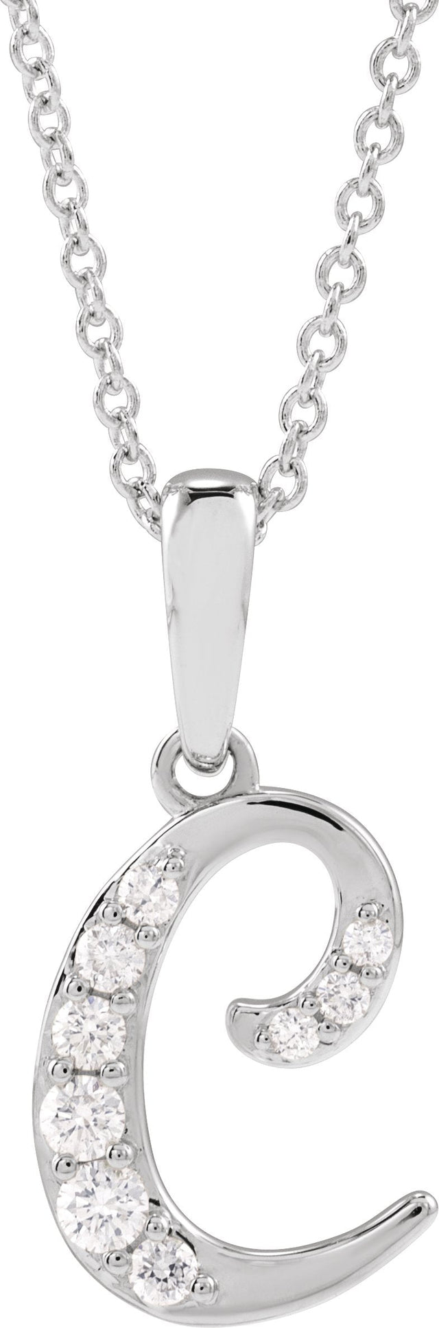 14K Gold Round Natural Diamond Accented Initial Necklace or Pendant - White Gold