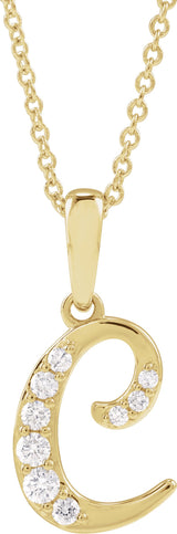 14K Gold Round Natural Diamond Accented Initial Necklace or Pendant - Yellow Gold