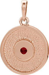 14K Gold Round Natural Mozambique Garnet Disc Necklace or Pendant - Rose Gold - view 3