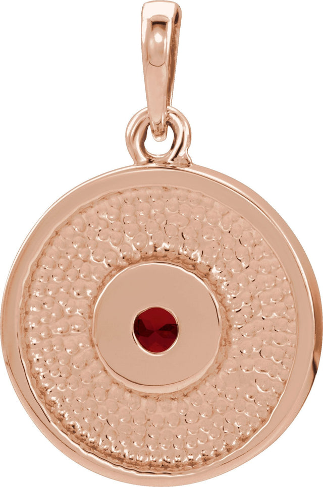 14K Gold Round Natural Mozambique Garnet Disc Necklace or Pendant - Rose Gold - view 3