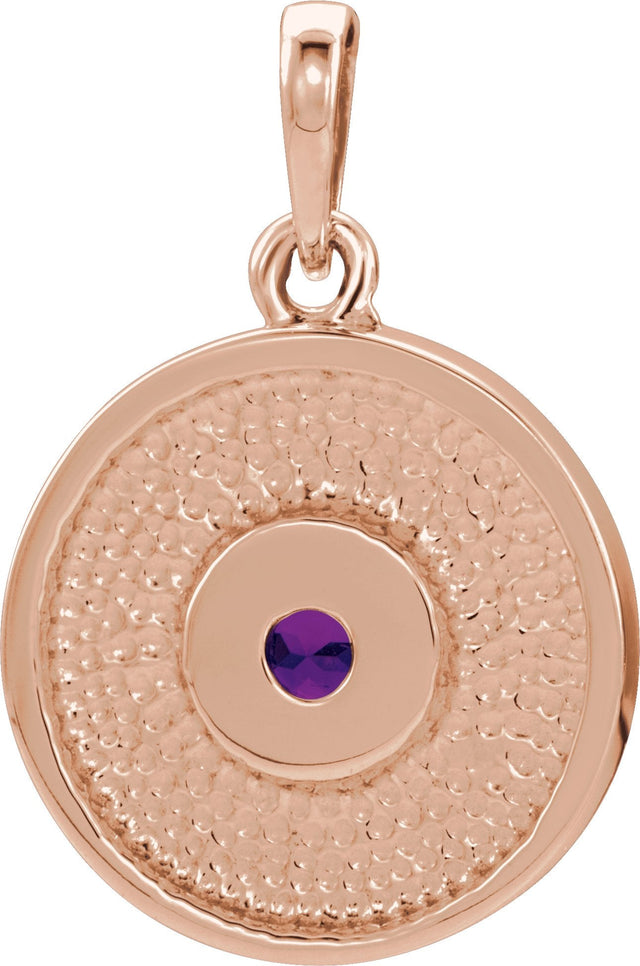 14K Gold Round Natural Amethyst Disc Necklace or Pendant - Rose Gold - view 3