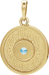 14K Gold Round Natural Aquamarine Disc Necklace or Pendant - Yellow Gold - view 3
