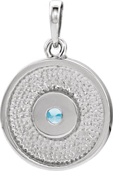 14K Gold Round Natural Aquamarine Disc Necklace or Pendant - White Gold - view 3