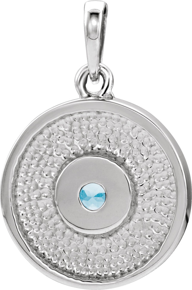 Platinum Round Natural Aquamarine Disc Necklace or Pendant - view 3