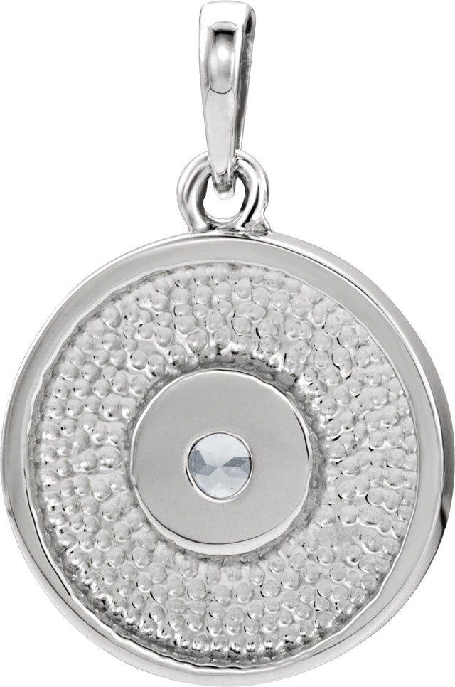 14K Gold Round Natural Diamond Disc Necklace or Pendant - White Gold - view 3