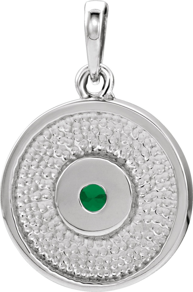 Platinum Round Natural Emerald Disc Necklace or Pendant - view 3