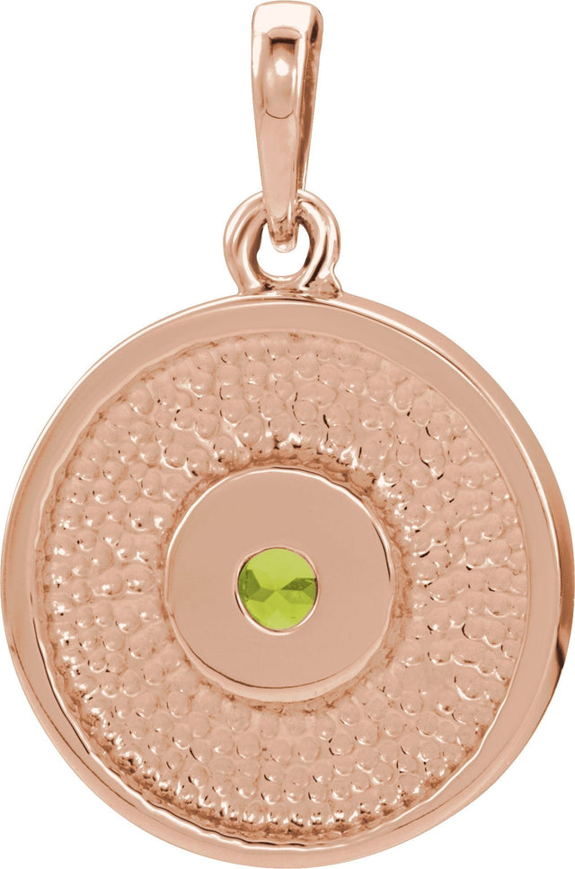 14K Gold Round Natural Peridot Disc Necklace or Pendant - Rose Gold - view 3